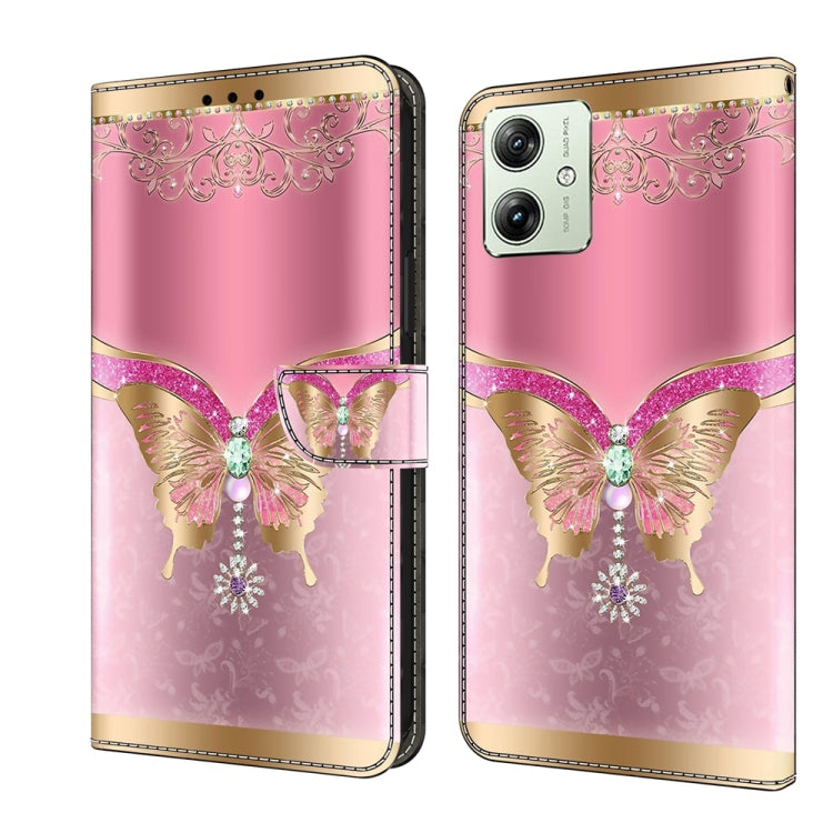 For Motorola Moto G54 Crystal 3D Shockproof Protective Leather Phone Case(Pink Bottom Butterfly) - Motorola Cases by PMC TechLife | Online Shopping South Africa | PMC TechLife | Buy Now Pay Later Mobicred