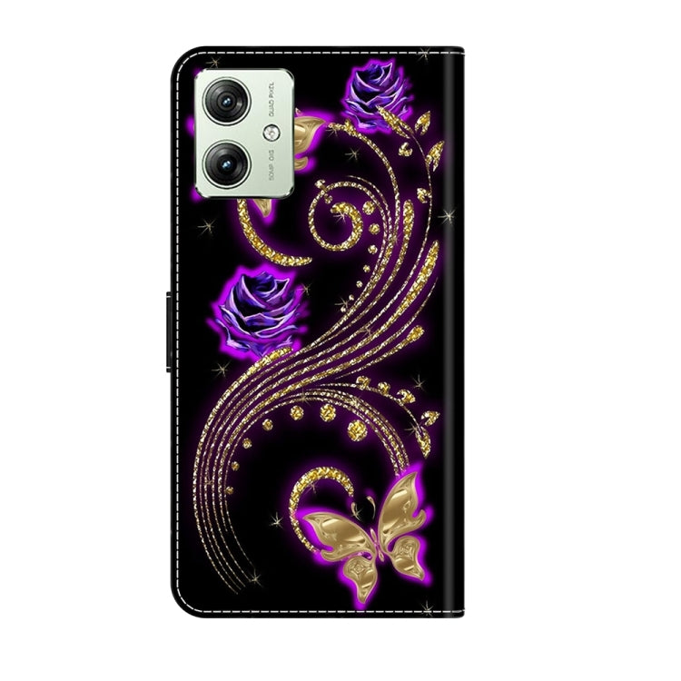 For Motorola Moto G54 Crystal 3D Shockproof Protective Leather Phone Case(Purple Flower Butterfly) - Motorola Cases by PMC TechLife | Online Shopping South Africa | PMC TechLife | Buy Now Pay Later Mobicred