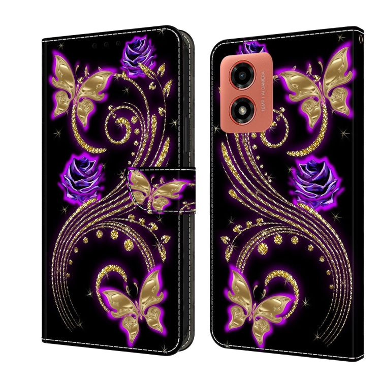 For Motorola Moto G Play 2024 Crystal 3D Shockproof Protective Leather Phone Case(Purple Flower Butterfly) - Motorola Cases by PMC TechLife | Online Shopping South Africa | PMC TechLife | Buy Now Pay Later Mobicred