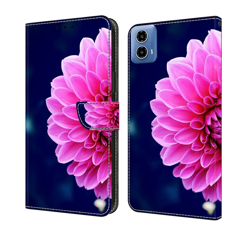 For Motorola Moto G24 Crystal 3D Shockproof Protective Leather Phone Case(Pink Petals) - Motorola Cases by PMC TechLife | Online Shopping South Africa | PMC TechLife | Buy Now Pay Later Mobicred