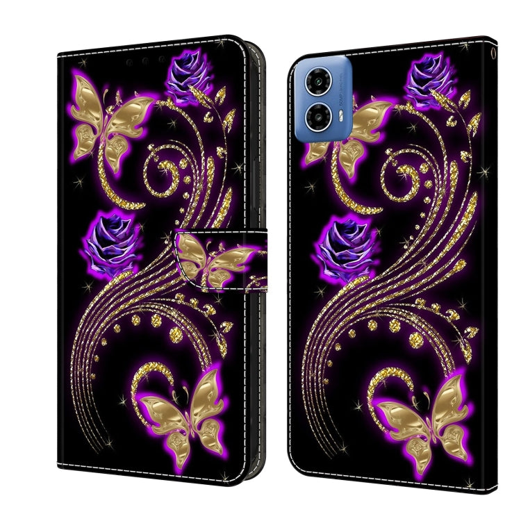 For Motorola Moto G24 Crystal 3D Shockproof Protective Leather Phone Case(Purple Flower Butterfly) - Motorola Cases by PMC TechLife | Online Shopping South Africa | PMC TechLife | Buy Now Pay Later Mobicred