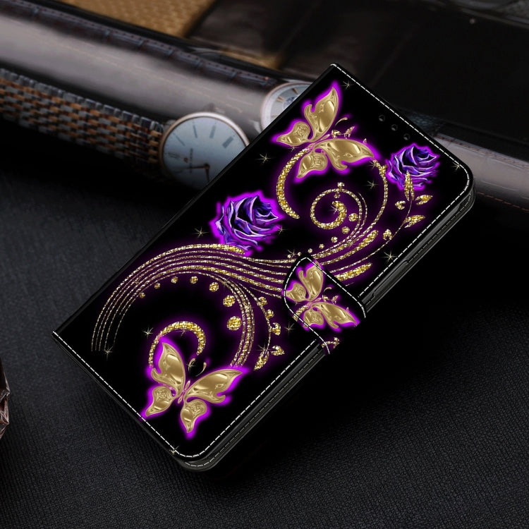 For Motorola Moto G24 Crystal 3D Shockproof Protective Leather Phone Case(Purple Flower Butterfly) - Motorola Cases by PMC TechLife | Online Shopping South Africa | PMC TechLife | Buy Now Pay Later Mobicred