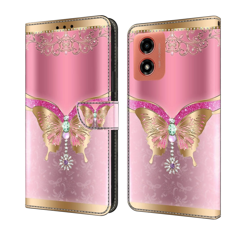 For Motorola Moto G04 Crystal 3D Shockproof Protective Leather Phone Case(Pink Bottom Butterfly) - Motorola Cases by PMC TechLife | Online Shopping South Africa | PMC TechLife | Buy Now Pay Later Mobicred
