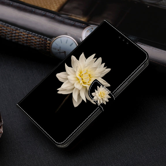 For Motorola Moto G04 Crystal 3D Shockproof Protective Leather Phone Case(White Flower)