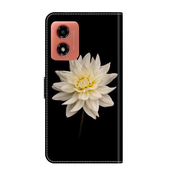 For Motorola Moto G04 Crystal 3D Shockproof Protective Leather Phone Case(White Flower)