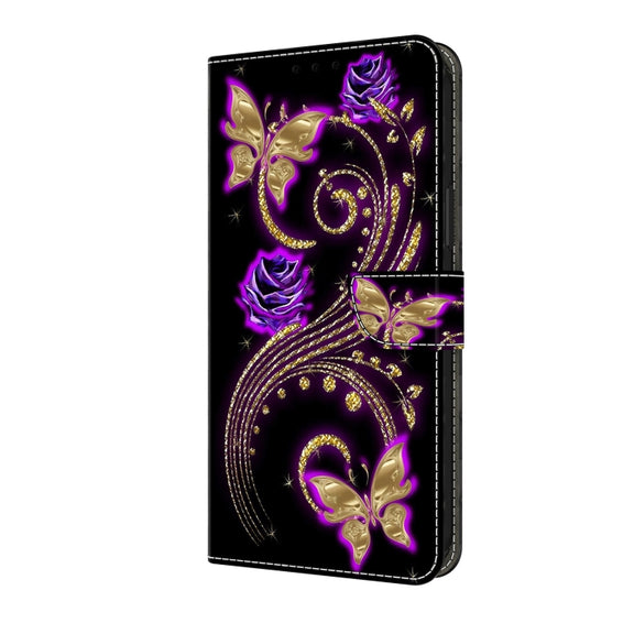 For Motorola Moto G04 Crystal 3D Shockproof Protective Leather Phone Case(Purple Flower Butterfly)