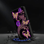 For Motorola Moto G04 Crystal 3D Shockproof Protective Leather Phone Case(Purple Flower Butterfly)