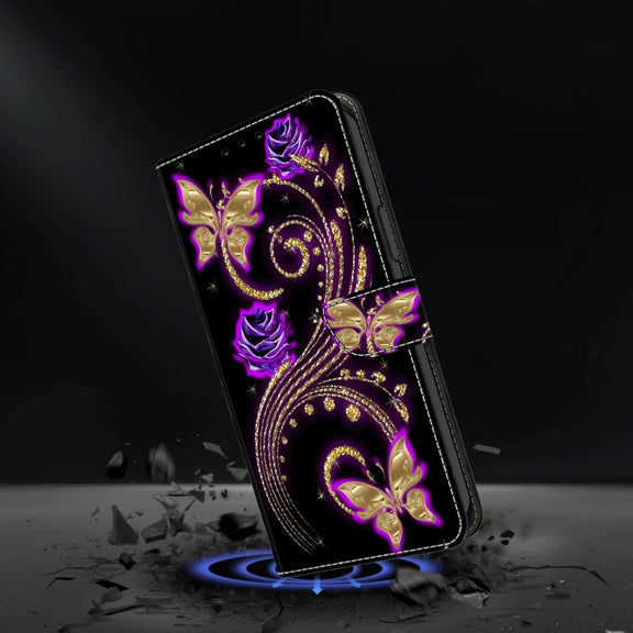 For Motorola Moto G04 Crystal 3D Shockproof Protective Leather Phone Case(Purple Flower Butterfly)