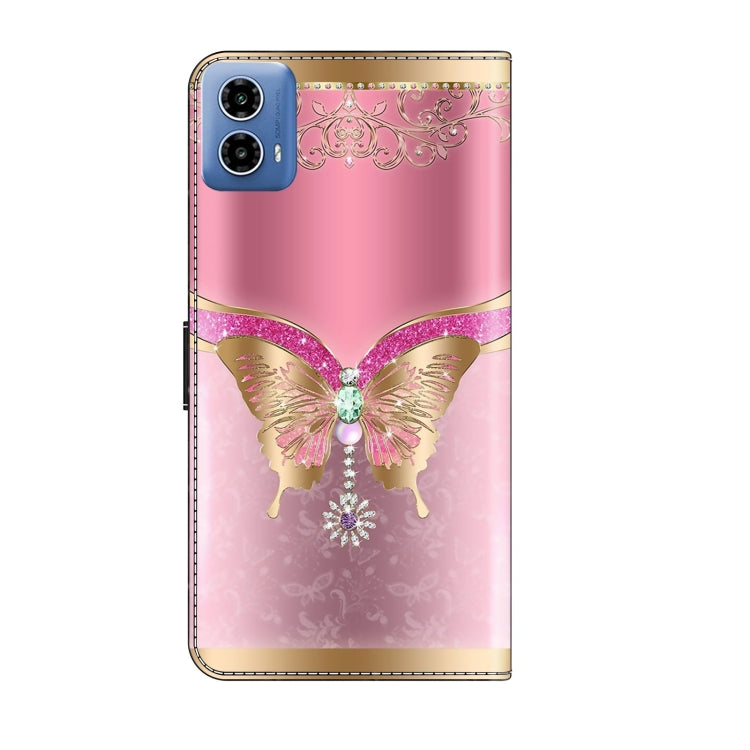 For Motorola Moto G34 Crystal 3D Shockproof Protective Leather Phone Case(Pink Bottom Butterfly) - Motorola Cases by PMC TechLife | Online Shopping South Africa | PMC TechLife | Buy Now Pay Later Mobicred