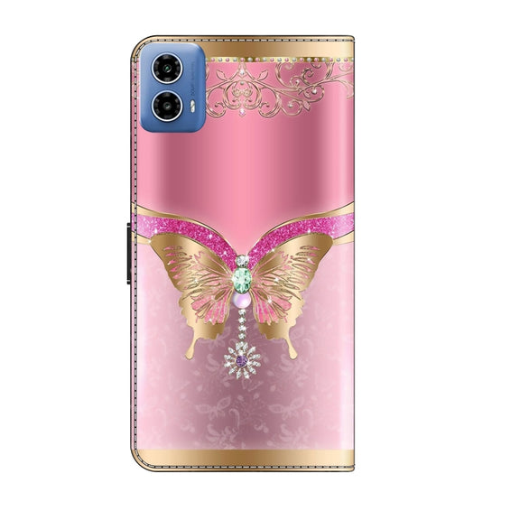 For Motorola Moto G34 Crystal 3D Shockproof Protective Leather Phone Case(Pink Bottom Butterfly)