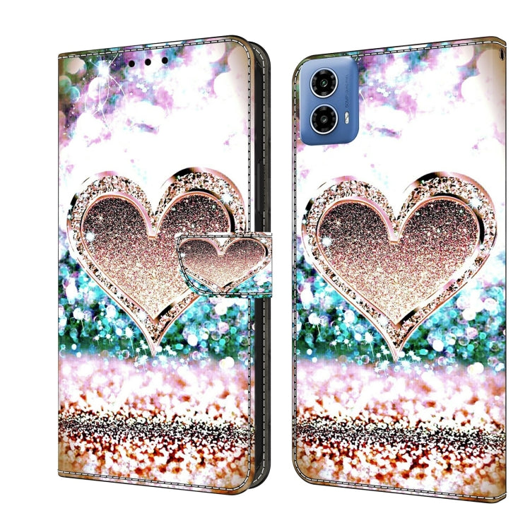 For Motorola Moto G34 Crystal 3D Shockproof Protective Leather Phone Case(Pink Diamond Heart) - Motorola Cases by PMC TechLife | Online Shopping South Africa | PMC TechLife | Buy Now Pay Later Mobicred