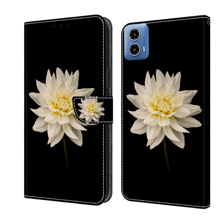 For Motorola Moto G34 Crystal 3D Shockproof Protective Leather Phone Case(White Flower) - Motorola Cases by PMC TechLife | Online Shopping South Africa | PMC TechLife | Buy Now Pay Later Mobicred