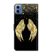 For Motorola Moto G34 Crystal 3D Shockproof Protective Leather Phone Case(Golden Wings)