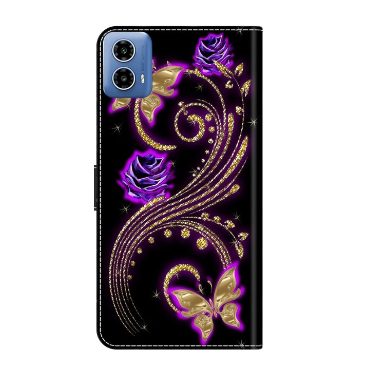 For Motorola Moto G34 Crystal 3D Shockproof Protective Leather Phone Case(Purple Flower Butterfly) - Motorola Cases by PMC TechLife | Online Shopping South Africa | PMC TechLife | Buy Now Pay Later Mobicred