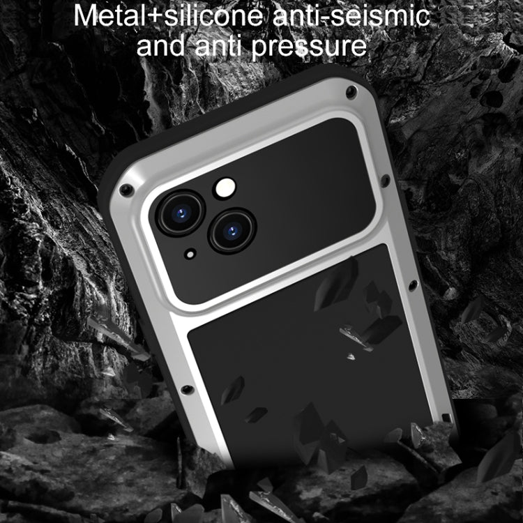 For iPhone 15 LOVE MEI Metal Shockproof Life Water-resistant Dustproof Phone Case(White)