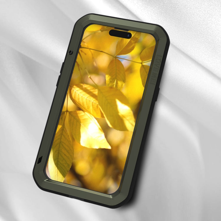 For iPhone 15 LOVE MEI Metal Shockproof Life Water-resistant Dustproof Phone Case(Army Green)