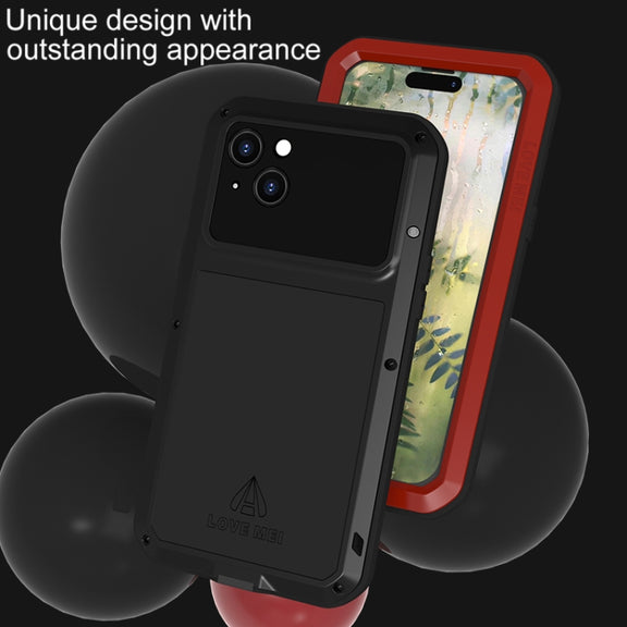 For iPhone 15 Plus LOVE MEI Metal Shockproof Life Water-resistant Dustproof Phone Case(White)
