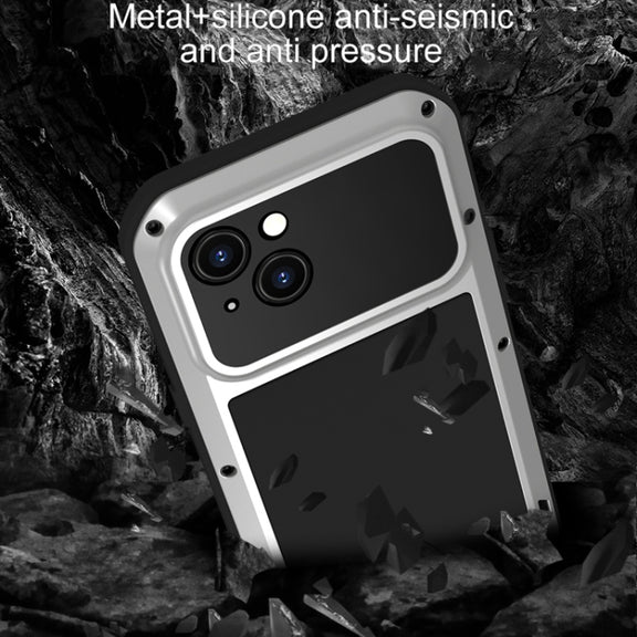 For iPhone 15 Plus LOVE MEI Metal Shockproof Life Water-resistant Dustproof Phone Case(White)