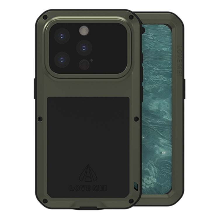 For iPhone 15 Pro LOVE MEI Metal Shockproof Life Waterproof Dustproof Phone Case(Army Green) - free shipping - PMC TechLife - Order now!