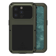 For iPhone 15 Pro LOVE MEI Metal Shockproof Life Water-resistant Dustproof Phone Case(Army Green)