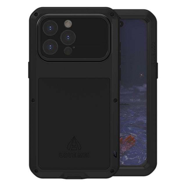 For iPhone 15 Pro Max LOVE MEI Metal Shockproof Life Water-resistant Dustproof Phone Case(Black)