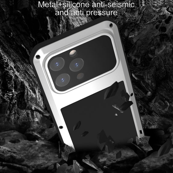 For iPhone 15 Pro Max LOVE MEI Metal Shockproof Life Water-resistant Dustproof Phone Case(White)