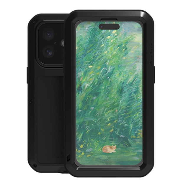 For iPhone 16 LOVE MEI Metal Shockproof Life Water-resistant Dustproof Phone Case(Black)