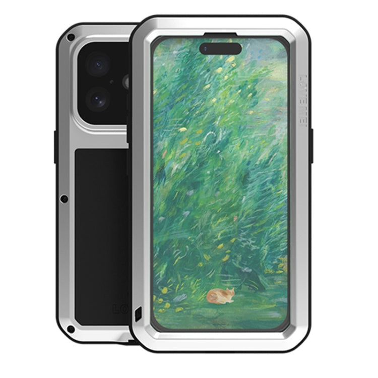 For iPhone 16 LOVE MEI Metal Shockproof Life Waterproof Dustproof Phone Case(Silver) - free shipping - PMC Jewellery - Order now!