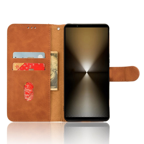 For Sony Xperia 1 VI 2024 Skin Feel Magnetic Flip Leather Phone Case(Brown)