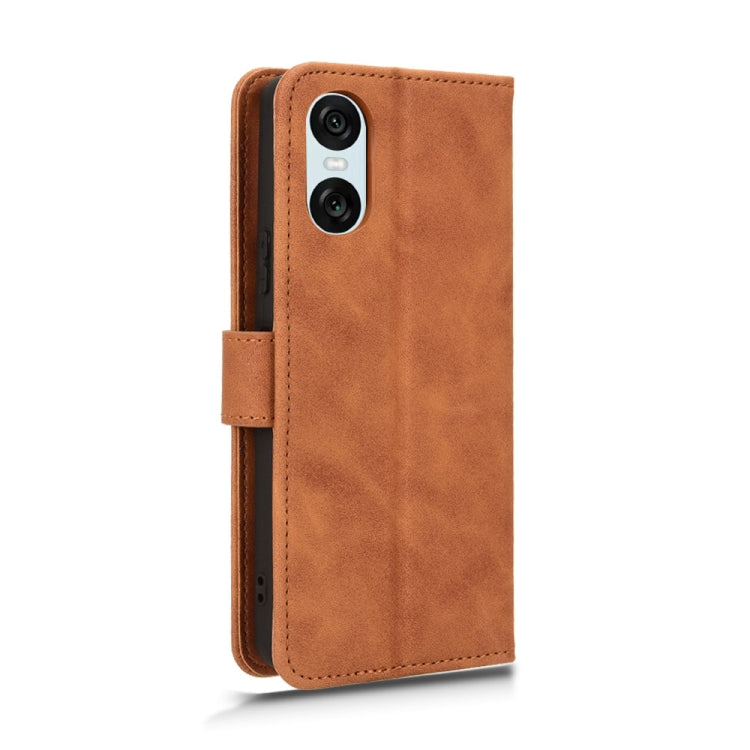 For Sony Xperia 10 VI 2024 Skin Feel Magnetic Flip Leather Phone Case(Brown)
