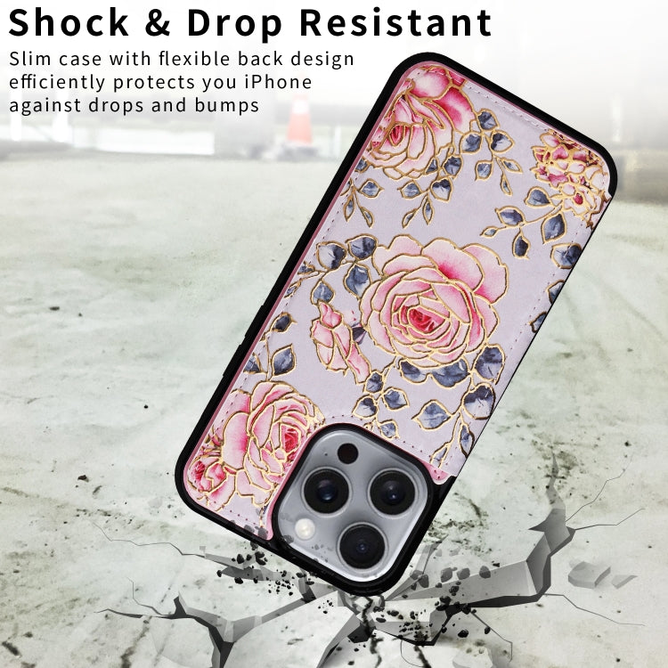 For iPhone 16 Pro Max Printed Double Buckle RFID Anti-theft Phone Case(Pastoral Rose)
