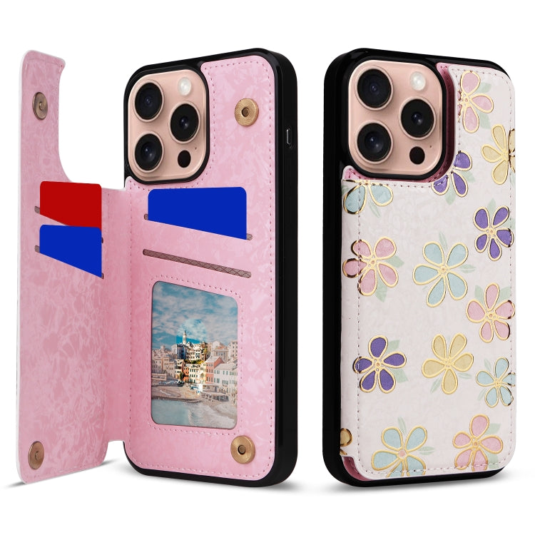 For iPhone 16 Pro Printed Double Buckle RFID Anti-theft Phone Case(Blossoming Flowers) - iPhone 16 Pro Cases by PMC TechLife | Online Shopping South Africa | PMC TechLife | Buy Now Pay Later Mobicred