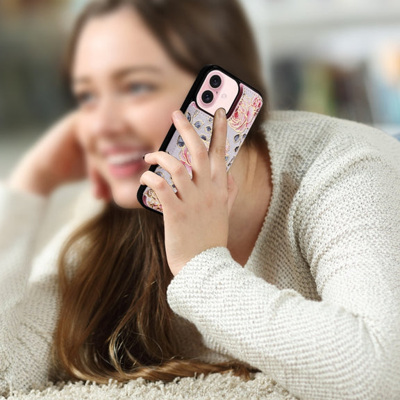 For iPhone 16 Printed Double Buckle RFID Anti-theft Phone Case(Pastoral Rose)