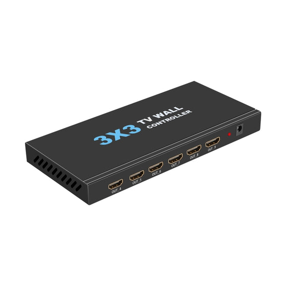 NK-330 3x3 4K 9 Screen HDMI DVI TV Video Wall Controller Splitter Multi Video Screen Processor Splicer, Plug Type:US Plug(Black)