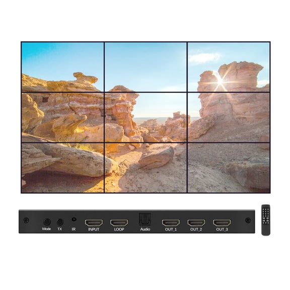 NK-330 3x3 4K 9 Screen HDMI DVI TV Video Wall Controller Splitter Multi Video Screen Processor Splicer, Plug Type:US Plug(Black)