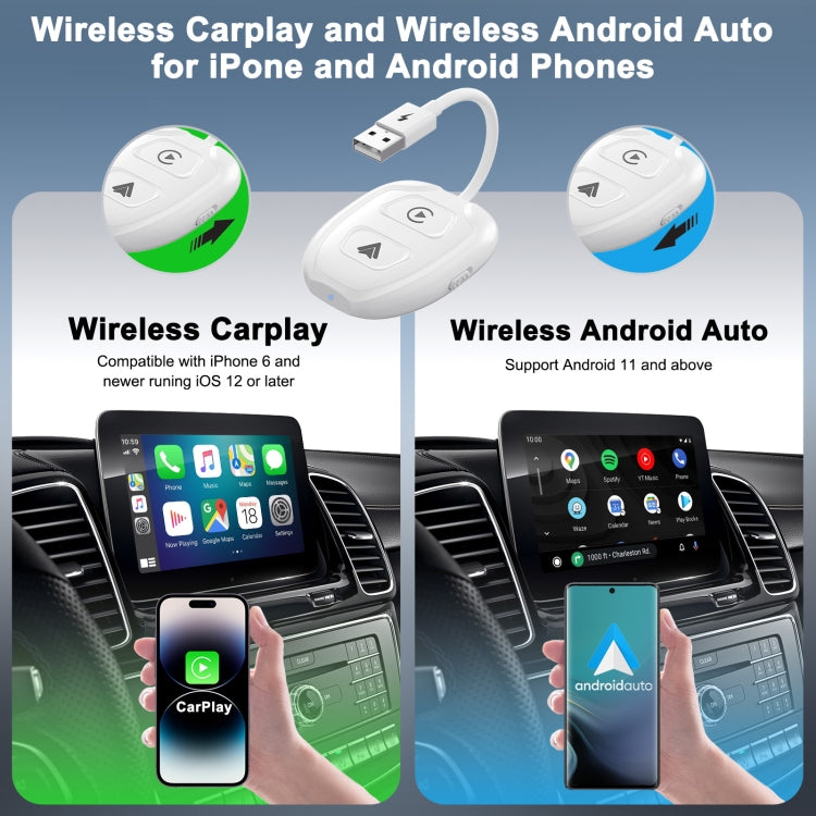 THT-020-9-1 USB + USB-C / Type-C Wired to Wireless Carplay / Android Auto Adapter(White) - free shipping - PMC TechLife - Order now!