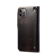 For iPhone 15 Pro Max Denior Oil Wax Cowhide Magnetic Button Genuine Leather Case(Black)