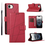 For iPhone 16e PU Genuine Leather Texture Embossed Line Phone Case(Red)