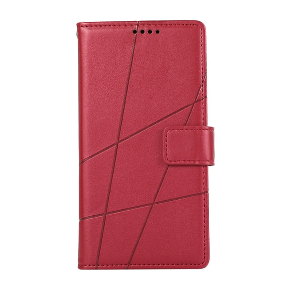For iPhone 16e PU Genuine Leather Texture Embossed Line Phone Case(Red)