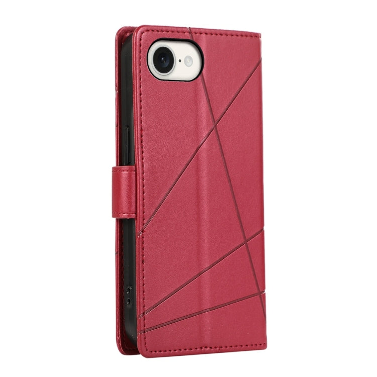 For iPhone 16e PU Genuine Leather Texture Embossed Line Phone Case(Red)