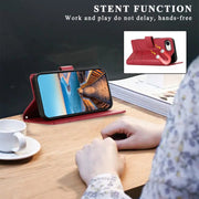 For iPhone 16e PU Genuine Leather Texture Embossed Line Phone Case(Red)