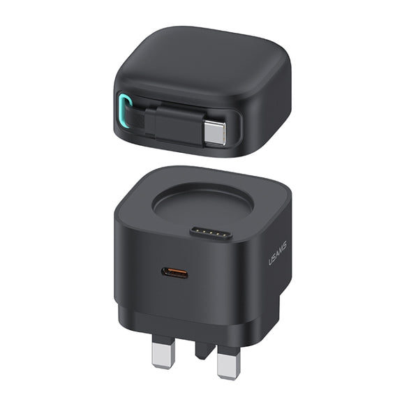 USAMS US-CC204 SMF Series PD35W Dual Type-C Port GaN Fast Charger, UK Plug(Black)