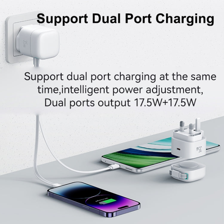 USAMS US-CC204 SMF Series PD35W Dual Type-C Port GaN Fast Charger, UK Plug(White) - free shipping - PMC Jewellery - Order now!