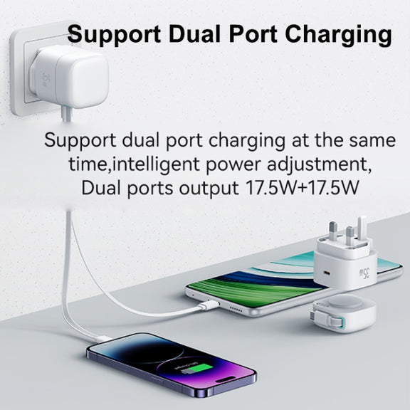 USAMS US-CC204 SMF Series PD35W Dual Type-C Port GaN Fast Charger, UK Plug(Black)