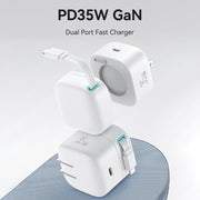 USAMS US-CC210 SMF Series PD35W 8 Pin + Type-C Dual Port GaN Fast Charger, US Plug(Black)