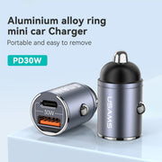USAMS US-CC206 C38 PD30W USB + Type-C Dual Port Fast Charging Aluminum Alloy Car Charger(Tarnish)