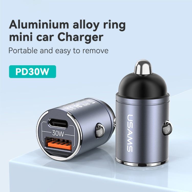 USAMS US-CC206 C38 PD30W USB + Type-C Dual Port Fast Charging Aluminum Alloy Car Charger(Tarnish)