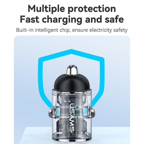 USAMS US-CC206 C38 PD30W USB + Type-C Dual Port Fast Charging Aluminum Alloy Car Charger(Tarnish)