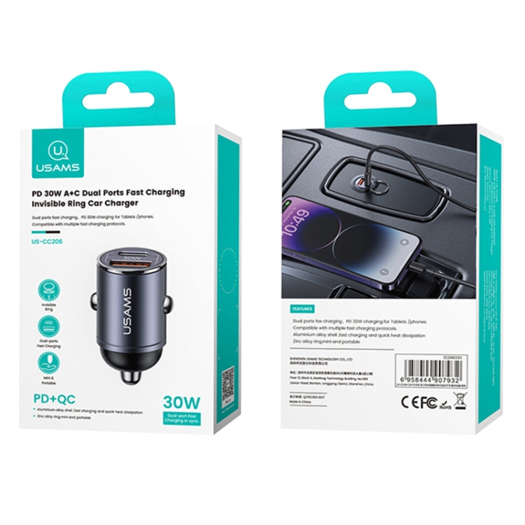 USAMS US-CC206 C38 PD30W USB + Type-C Dual Port Fast Charging Aluminum Alloy Car Charger(Tarnish) - Car Charger by USAMS | Online Shopping South Africa | PMC TechLife | Buy Now Pay Later Mobicred