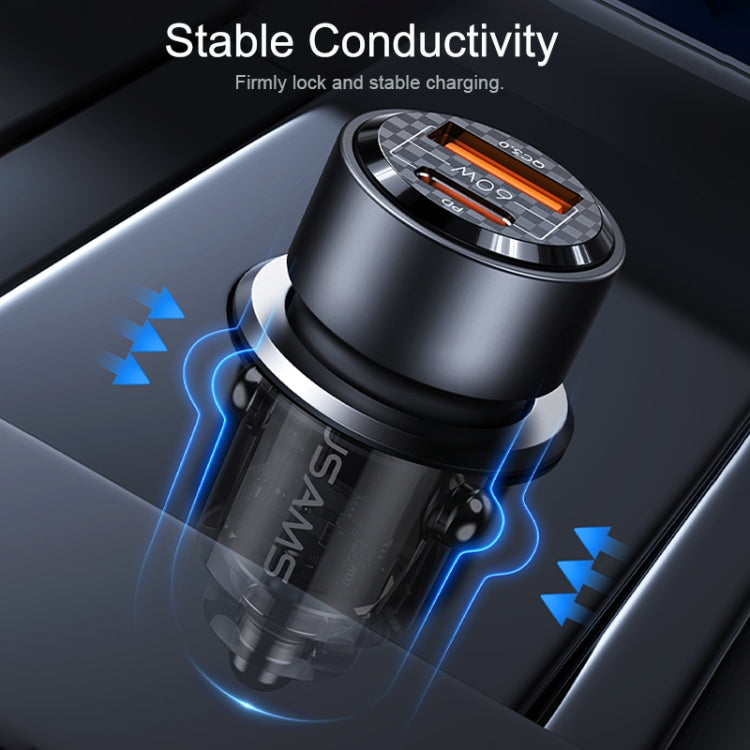 USAMS US-CC208 C39 60W USB + Type-C Dual Port Fast Charging Aluminum Alloy Transparent Car Charger(Black) - Car Charger by USAMS | Online Shopping South Africa | PMC TechLife | Buy Now Pay Later Mobicred